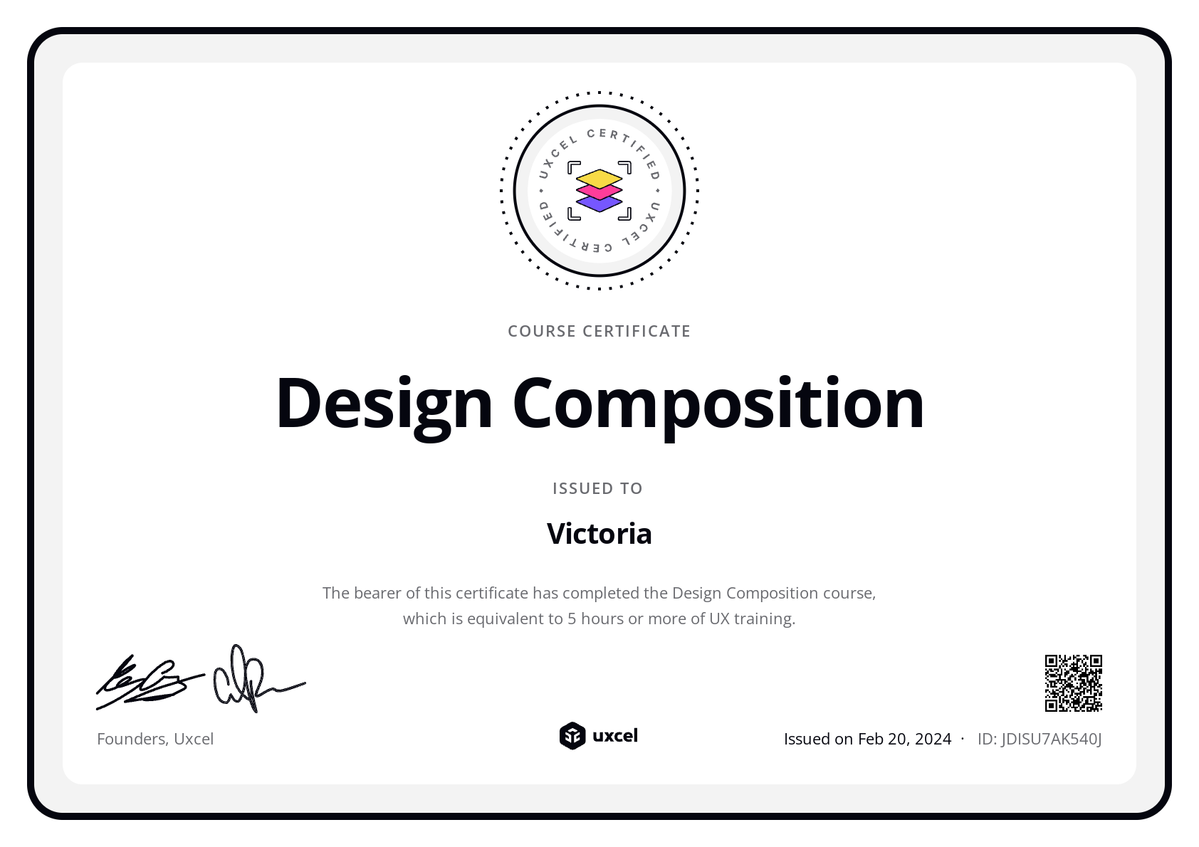 Victoria Alomoto's certificate